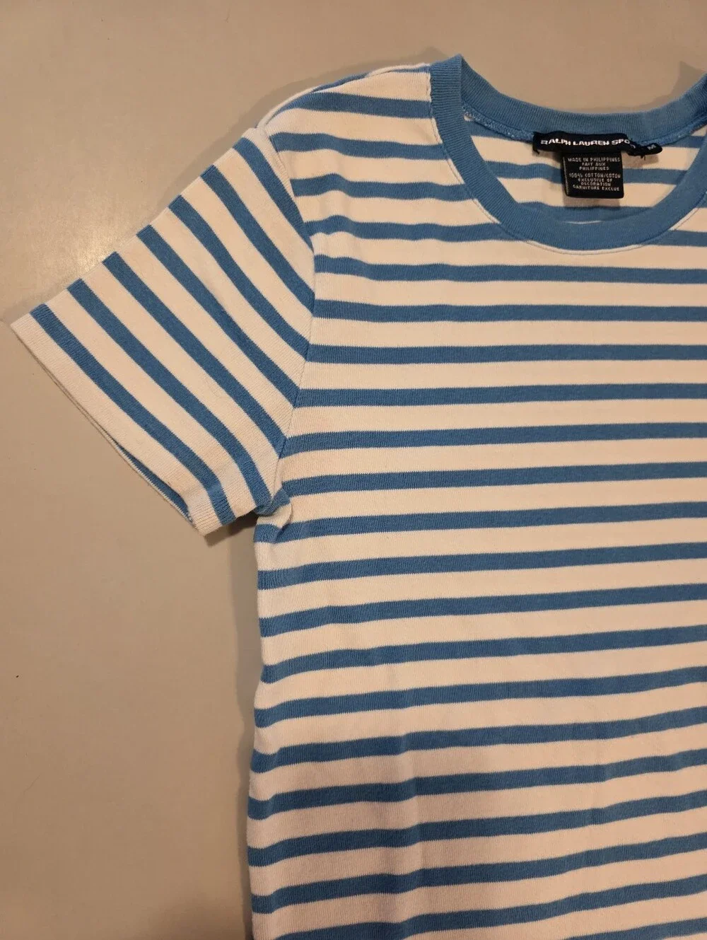 Ralph Lauren Boys Striped Polo T‑Shirt Blue White Classic Pony Logo Size M